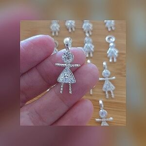 👭 Pair (2) "Little Girl" Silver Crystal Charms. 🚚 Disc Shipping